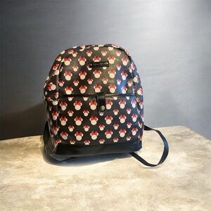 Disney Minnie Mouse Bow Print Backpack Black Faux Leather Mini Backpack